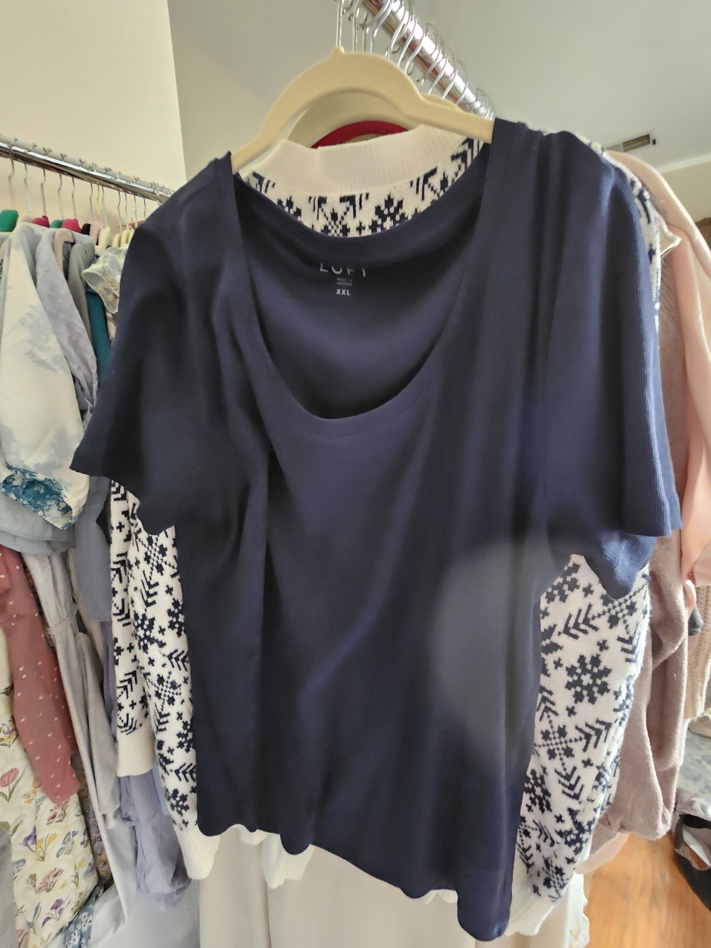 LOFT Navy Short Sleeve Scoop Neck Top